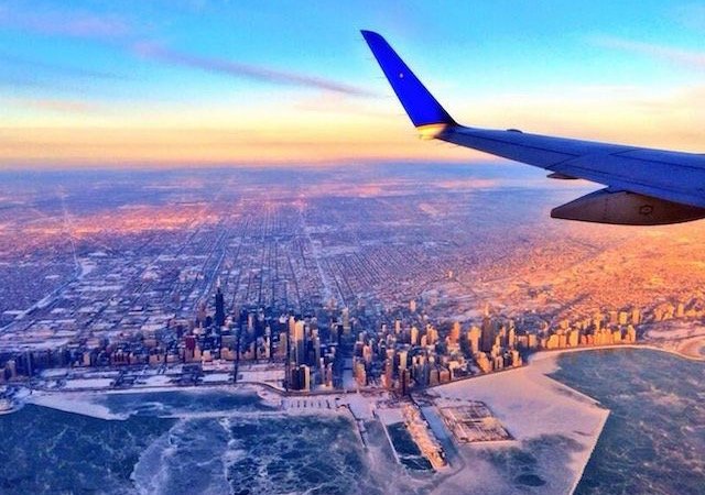Paisagem do avião na cidade de Chicago