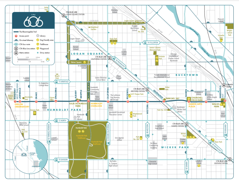 Mapa do The 606 Park em Chicago